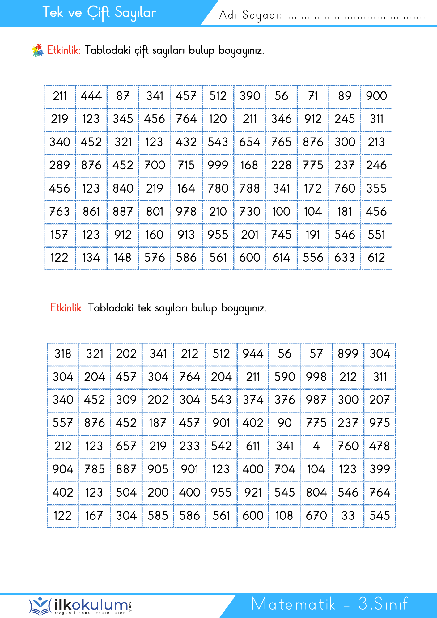Tek ve Cift Sayılar 3. Sınıf Matematik3