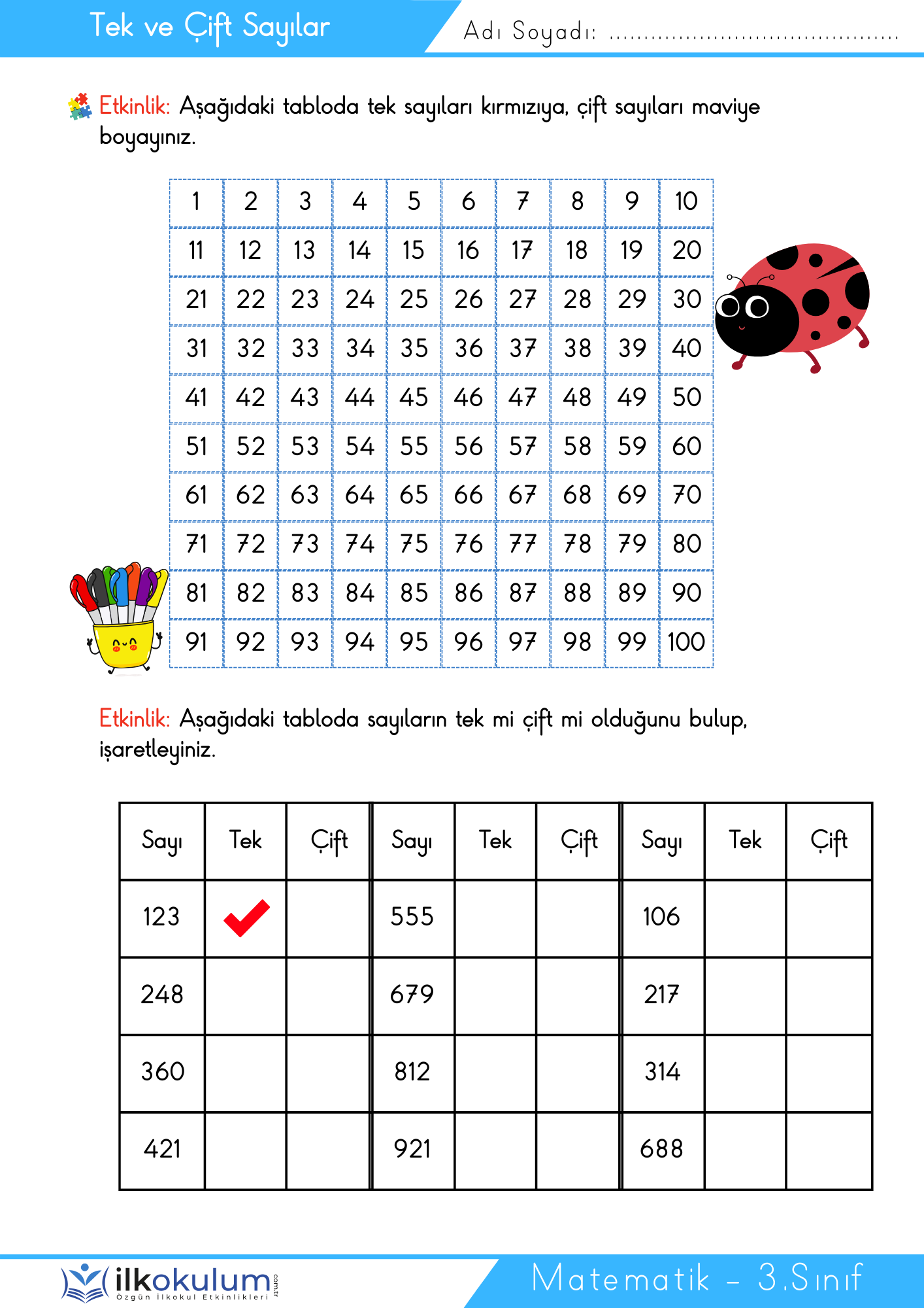 Tek ve Cift Sayılar 3. Sınıf Matematik